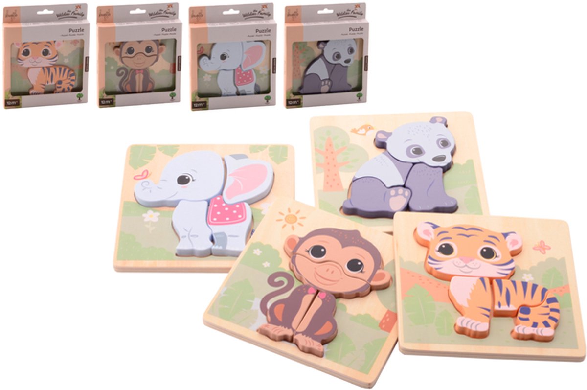 Jouéco The Wildies Family puzzel 4 ass | 12 stuks